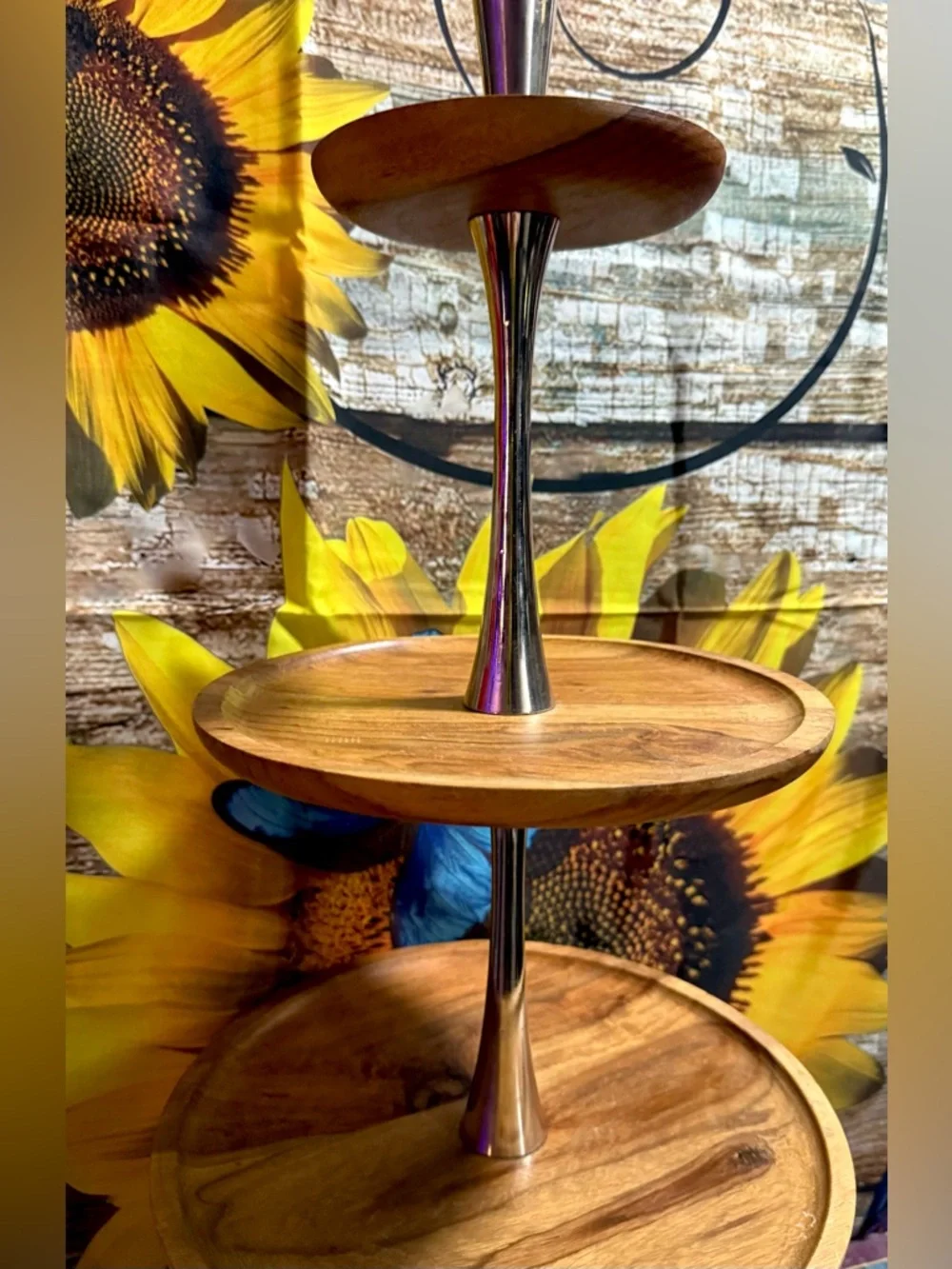3 Tier LARGE Serving Tray Lazy Susan Rustic Boho Display